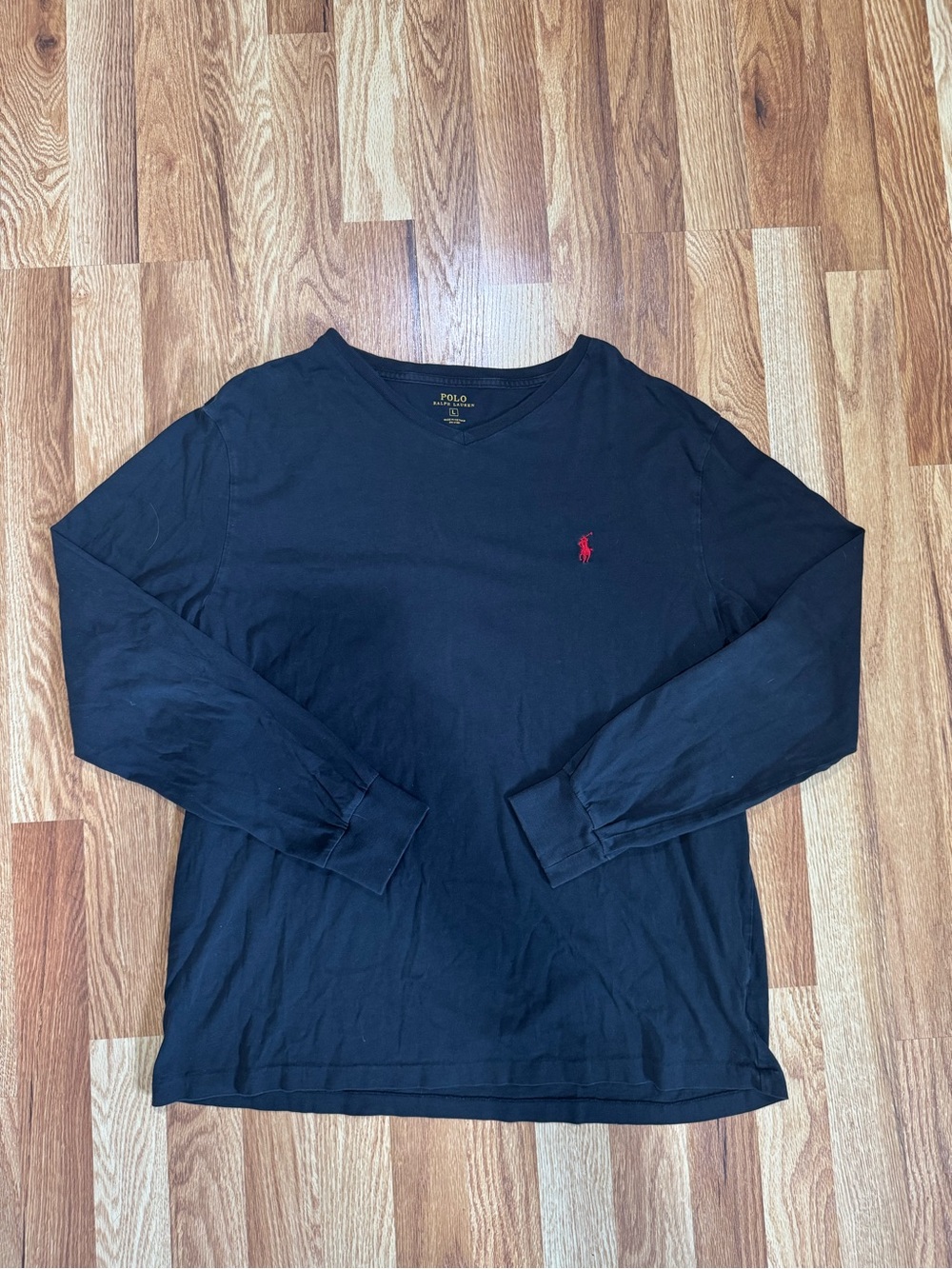 Polo Ralph Lauren Men’s Black Long Sleeve Shirt Red Pony Logo Size Large